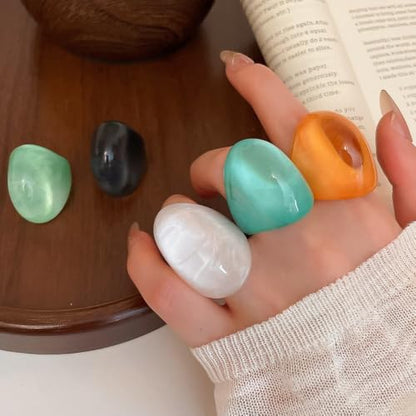 Kokoma Resin Statement Ring for Women Chunky Oval Dome Ring | Geometric Rings, Stackable Accessory, Fashion Jewelry, Daily Wear - color: White