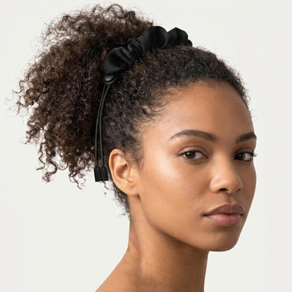 Thinp 4 Pcs Adjustable Hair Ties, Black Afro Puff Hair Tie Adjust Satin Hairs Tie for Thick Curly Natural Hairs Elastic Adjustable Scrunchie for Women Afro Puff Ponytails (Black)