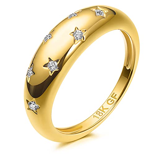 AllenCOCO Chunky Gold Plated Rings for Women - Trendy Cubic Zirconia 14k Gold Filled Stackable Rings - color: Gold Star Ring