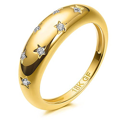 AllenCOCO Chunky Gold Plated Rings for Women - Trendy Cubic Zirconia 14k Gold Filled Stackable Rings - color: Gold Star Ring