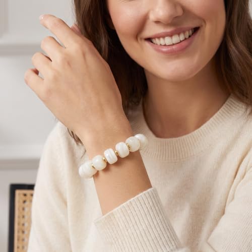 Chunky Beaded Bracelet for Women-Boho Bold Acrylic Resin Stretch Bracelets Trendy Summer Beach Elastic Bangle Vacation Jewelry Accessories - color: Style 2-Off-White