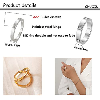 3PCS Love Friendship Ring Gold Ring Sets for Women Stainless Steel Wedding Statement Thumb Ring 18K Gold Silver Rose Plated Cubic Zirconia Rings Jewelry Gifts for Her - color: Silver