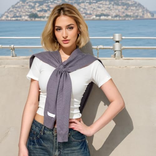WaJuemy Women's Sweater Shawl Wraps Sleeves Knitted Collar Sweater Scarf Top Casual Lightweight Shoulder Cape Accessories - color: 05 Grey X