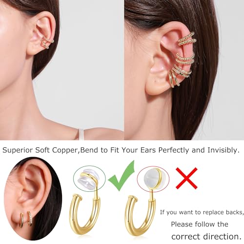 PLOMFOV Clip On Hoop Earrings for Women 14K Gold Plated Non Pierced Earrings Clip On Hoops Small No Piercing Fake Hoop Earrings 14mm - color: Gold