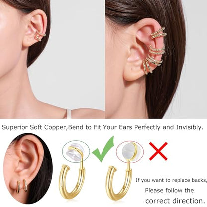 PLOMFOV Clip On Hoop Earrings for Women 14K Gold Plated Non Pierced Earrings Clip On Hoops Small No Piercing Fake Hoop Earrings 14mm - color: Gold