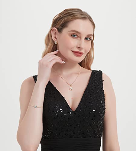 Bridesmaid Bride Wedding Jewelry Set - Round Cubic Zirconia | Earrings Necklace Bracelet Set, Hypoallergenic Prom Party Jewelry Gift for Her - color: Rose Gold
