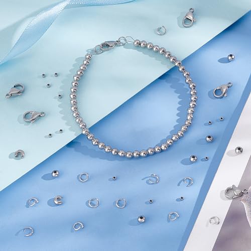 PH PandaHall 700pcs DIY Jewelry Making Supplies Kit Bracelet Findings Kit with Stainless Steel Wire 10m, Stainless Steel Wire Hand Beaded Set for Jewelry Repair Keychains and Necklace Making