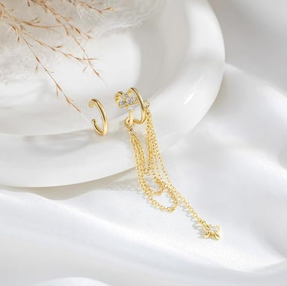 14K Gold Plated Ear Cuff Earrings for Women, Dainty Ear Cuffs Non Piercing Clip on Earrings Trendy Non pierced Cubic Zirconia Fake Hoop Earring Jewelry Sets for Women - color: Gold-1
