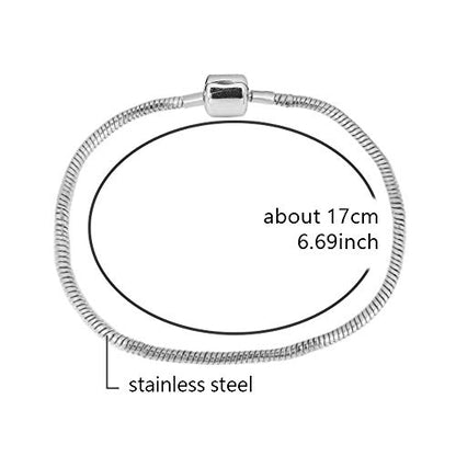 Snake Chain Memorial Charm Bracelet fits Pandora Moments Bracelet Women Silver Stainless Steel 6.7-8.3 inch - size: 6.7"