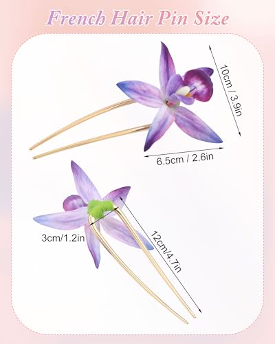 WELROG 3-Pcs Metal Hawaiian Orchid Hair Pins, Non-Slip Stick for Beach Updo | Tropical Flower Vibes,Weddings and Vacations - color: Purple+Pink+Green