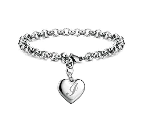 Monily Birthday Gifts for Women Initial Charm Bracelets for Women Letters Alphabet Heart Bracelet for Women - color: I: Heart