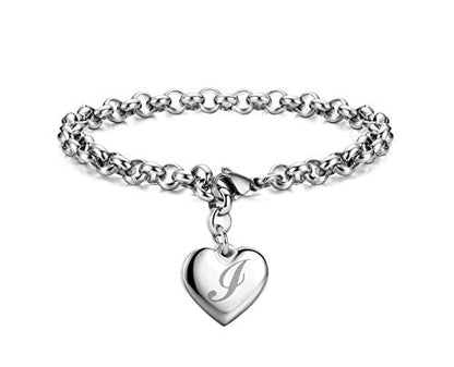 Monily Birthday Gifts for Women Initial Charm Bracelets for Women Letters Alphabet Heart Bracelet for Women - color: I: Heart