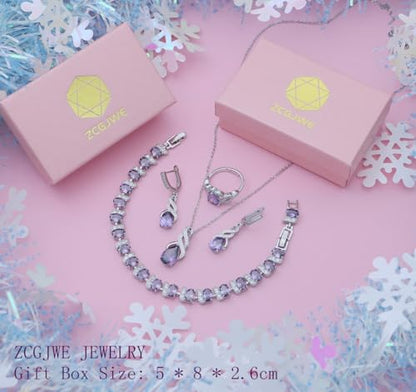 Wedding Jewelry Set for Women Gem Necklace Earrings Bracelet Luxury Jewelry Set Birthday Valentine's Day Mother's Day Christmas Prom Jewelry Gift - color: MHSD-Purple