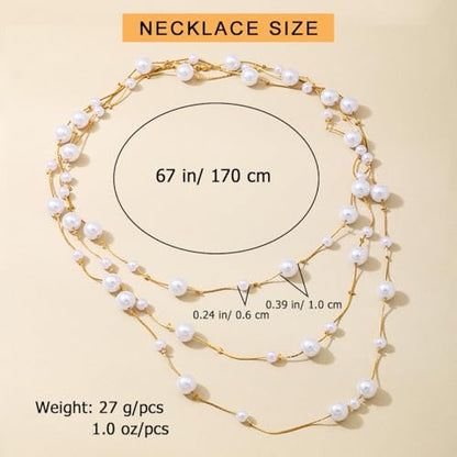 Long Pearl Necklaces for Women Faux Pearl Strand Necklace Gold Dainty Necklaces 1920s Statement Costume Jewelry