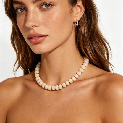 Boho Colorful Chunky Beaded Necklace for Women Trendy Resin Statement Choker Necklaces Summer Beach Style Womens Vacation Fashion Jewelry Gifts Accessories - color: White