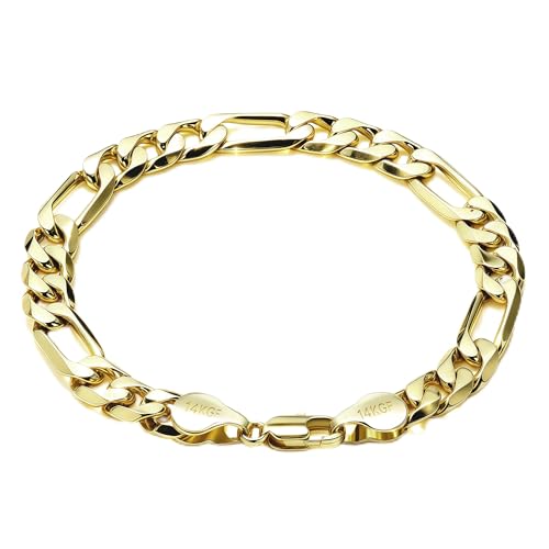 Gold Bracelets for Women & Men 14k Gold Figaro Chain Bracelet Trendy Gold Chain Dainty Chunky Charm Bracelet Statement Unisex Ewelry Gifts 6mm/8mm - size: 6mm