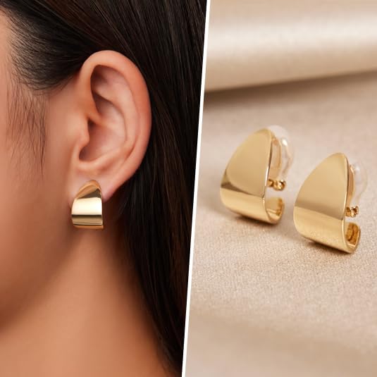 FAN&LOUIS Gold and Silver Clip On Earrings for Women, Chunky Huggie Teardrop Clip-on for Non Pierced Ears - style: Set