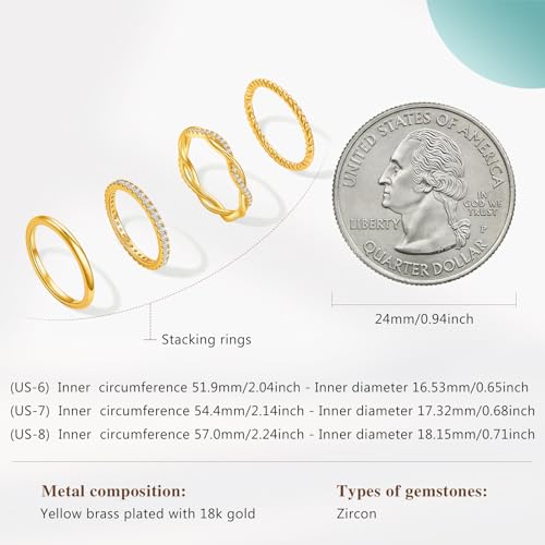 Cicy Bell Stackable Rings for Women 18K Gold Plated Non Tarnish Ring Set | Dainty Cubic Zirconia,Promise Wedding Engagement Rings, Statement Thin Rings,Trendy Jewelry Gifts - color: Gold-Style C, size: 6