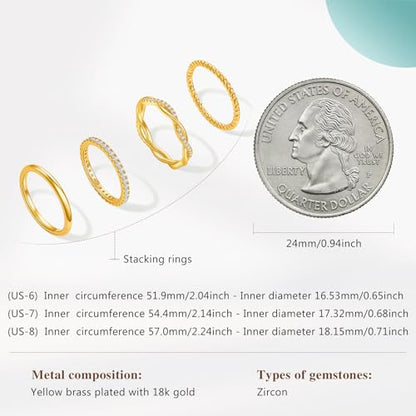 Cicy Bell Stackable Rings for Women 18K Gold Plated Non Tarnish Ring Set | Dainty Cubic Zirconia,Promise Wedding Engagement Rings, Statement Thin Rings,Trendy Jewelry Gifts - color: Gold-Style C, size: 6