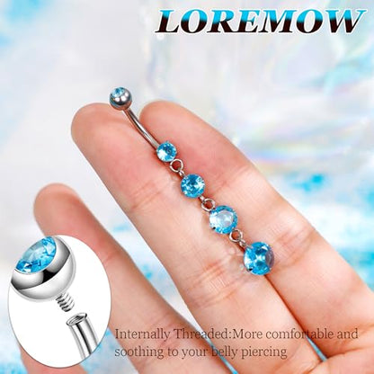 14G G23 Pure Titanium Dangle Belly Button Rings for Women Dangling Belly Ring Curved Barbell Internally Threaded Navel Rings CZ Navel Piercing Jewelry - color: Blue