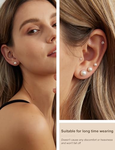 5 Pairs Pearl Earrings for Women Hypoallergenic Ball Studs Earrings Set Women 316L Surgical Steel Silver Pearl Earrings Birthday Valentines Day Gifts - color: A002-Gold