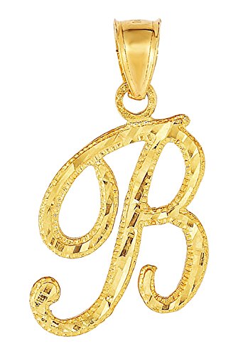 Floreo 10K Yellow Gold Charm Pendant Letter A-Z Personalized Alphabet Initial Name with optional 18 Inch Necklace - style: B