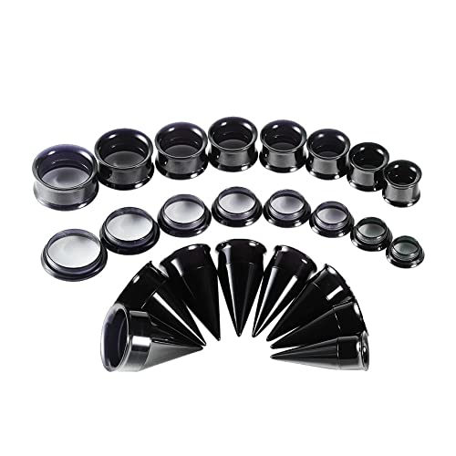 36PCS Ear Gauge Stretching Kit Stainless Steel Double Flare Alloy Tapers 3 In 1 Plugs Set Eyelet 14G-00G - color: Acrylic-(11-20mm)-Black
