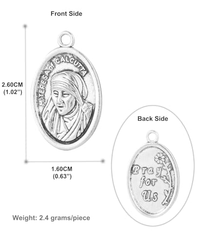 Saint Therese of Lisieux/Saint Mother Teresa of Calcutta/Divine Mercy Jesus/Mater Dolorosa Patron Saint Medal Charm Pendant for DIY Rosary Necklace Bracelet Jewelry Making Part - color: 30pcs-Saint Teresa medal