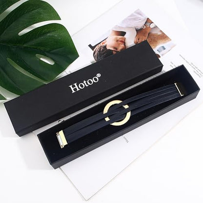 hotoo Circle Charm Bracelets for Women Handmade Leather Wrap Bracelets for Couples Friendship Bracelet Bohemian Cuff Bangle Boho Jewelry Gift - color: New Deep Blue