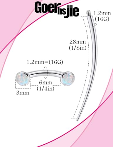 F136 Titanium 16g 6/8/10mm Eyebrow/Rook/Snug/Vertical-Labret/VCH/Snake-Eyes/Anti-Tragus/Christina/Daith/Belly-Button/Bridge/Hood/Surface Curved Barbell Piercing Jewelry for Women Men - color: AB, size: 6 mm (1/4 in)