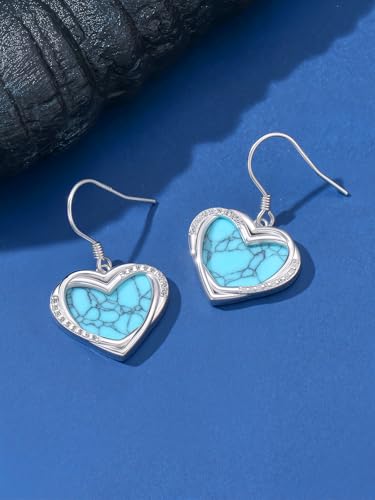 Dorunmo s925 Sterling Silver Western Dangle Drop Earrings Birthday Jewelry Gifts for Women - style: Turquoise+Heart