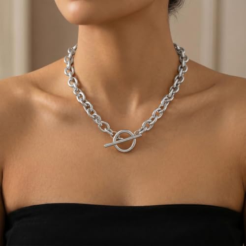 Gold Necklace for Women Gold T Bar Necklace OT Clasp Necklace Paperclip Chain Necklace Dainty Necklace Choker Necklaces Jewerly Gift