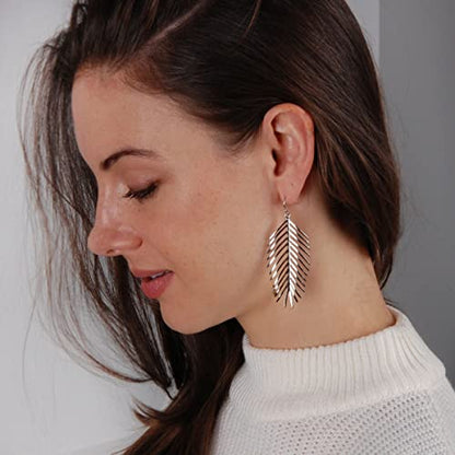 Palm Leaf Earrings for Women - Boho Tropical Dangle Earrings | Plated in Gold Tone or Silver Tone - color: 3" inch - Silver