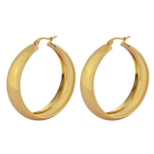 Lead-free Hypoallergenic Wide Large Rounded Hoop Earrings with Click-Top - color: Gold