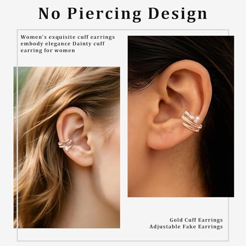 Cubic Zirconia Nail Ear Cuff Non-Piercing Cartilage Earrings | 14K Gold Plated No-Pierce Helix Cuff, Edgy & Minimalist Fashion, Jewelry Gift, Single Ear Cuff (Not a Pair) - color: Rose Gold