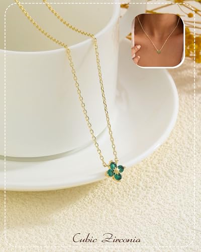 ZHESHY Birthstone Gold Necklaces for Women Dainty 14K Gold Plated Necklace | Simple Non Tarnish Diamond Cubic Zirconia Pendant Necklaces Women Gold Trendy Jewelry Bridesmaid Birthday Gifts - color: Green May