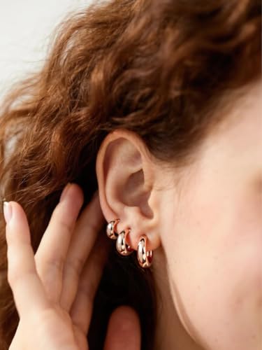 Bestyle Gold Huggies Earrings for Women Hypoallergenic 925 Sterling Silver Post Huggie Hoop Earrings Thick Lightweight Small Hoop Earrings 8/10/12/14mm - color: Rose Gold, size: 10mm