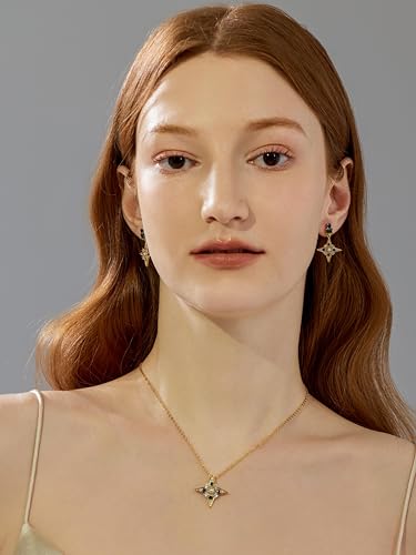 Celestial Star Moon Pendant Necklaces for Women Trendy, 14K Gold Plated Dainty Charm Necklaces with Green Blue Zircon, Gold Pendant Necklace for Wedding & Everyday Wear - style: Starburst Necklace