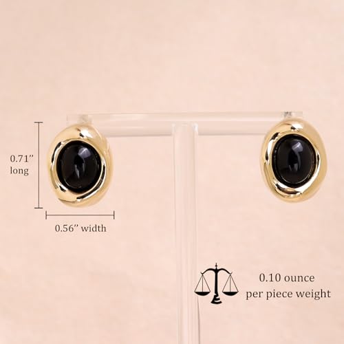 Jean Beau Chunky Gold Stone Stud Earrings for Women, Trendy Natural Gemstone Hypoallergenic Earing Valentine Jewelry Gift - color: Black