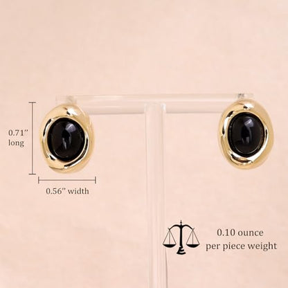 Jean Beau Chunky Gold Stone Stud Earrings for Women, Trendy Natural Gemstone Hypoallergenic Earing Valentine Jewelry Gift - color: Black