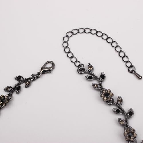 Austrian Crystal Rhinestone Choker Necklace Elegant Flower Leaf Chain Necklace Jewelry for Party Prom Costume Accessories for Women - color: Black Diamond-Jet