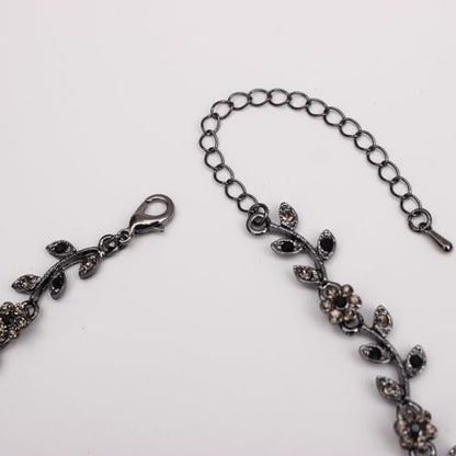 Austrian Crystal Rhinestone Choker Necklace Elegant Flower Leaf Chain Necklace Jewelry for Party Prom Costume Accessories for Women - color: Black Diamond-Jet