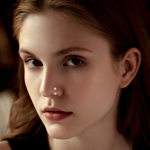 ONESING 9-40 Pcs Nose Rings - Hoops, Studs & L Shape - Hypoallergenic Stainless Steel Nose Piercings for Women & Men - color: 20G-Pink CZ -Silver