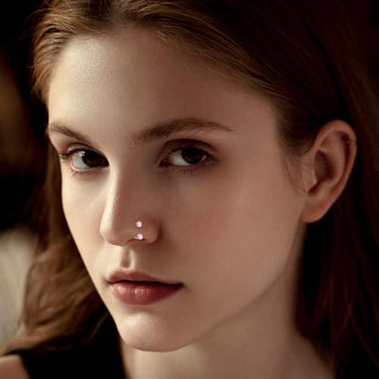 ONESING 9-40 Pcs Nose Rings - Hoops, Studs & L Shape - Hypoallergenic Stainless Steel Nose Piercings for Women & Men - color: 20G-Pink CZ -Silver