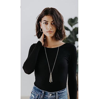 CLASSYZINT Long Silver Necklace For Women, Rope Chain Snake Chain With Pendant Necklace | Sweater Necklace | Teacher Gifts | Silver Pendants Necklace - color: Rope chain