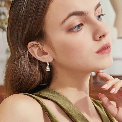 925 Sterling Silver Pearl Leverback Earrings Dangle Drop Jewelry Gifts for Women - style: Champagne Pearl