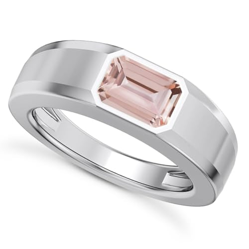 1CT - 3CT Gemstone Signet Pinky Ring - Emerald Cut Gem Pinky Ring White Yellow Rose 10K 14K 18K Gold Sterling Silver Mens Gem Signet Rings for Anniversary Fathers Day - style: Morganite
