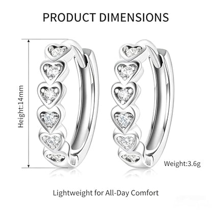Women's 925 Sterling Silver Earrings -14mm, Exquisite White Heart Hoop Earrings With Sparkling Cubic Zirconia, Lightweight Hypoallergenic, Fashion Cute Jewelry Gift, Daily And Party Wear - color: Silver