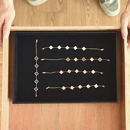 Velvet Jewelry Tray for Drawers Black Jewelrys Display Tray Stackable Jewelry Organizer Trays for Necklace Bracelet Ring Watch (1, Black) - color: Black