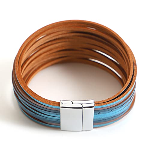 hotoo Leather Wrap Bracelet for Women - color: Blue Leather Bracelets